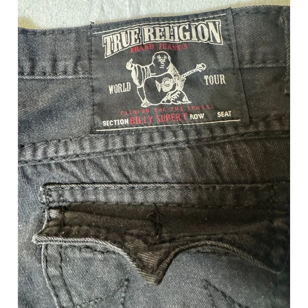 True Religion Billy Super T Men 40 Black Faded Straight Jeans Made in USA
